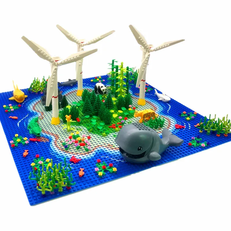 

2020 Windmill Trees Plants Building Blocks for DIY Sea Whale Shark Parts MOC Bricks Toys Compatible Island Base Plate Juguetes