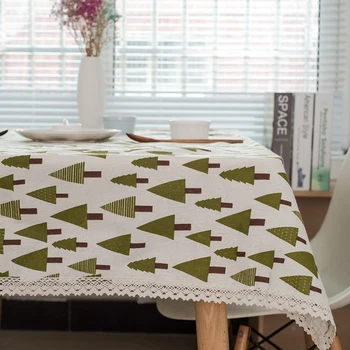 

Christmas Tree Tablecloth Rectangle Printed Cotton Table Cover Xmas Party Decoration 1