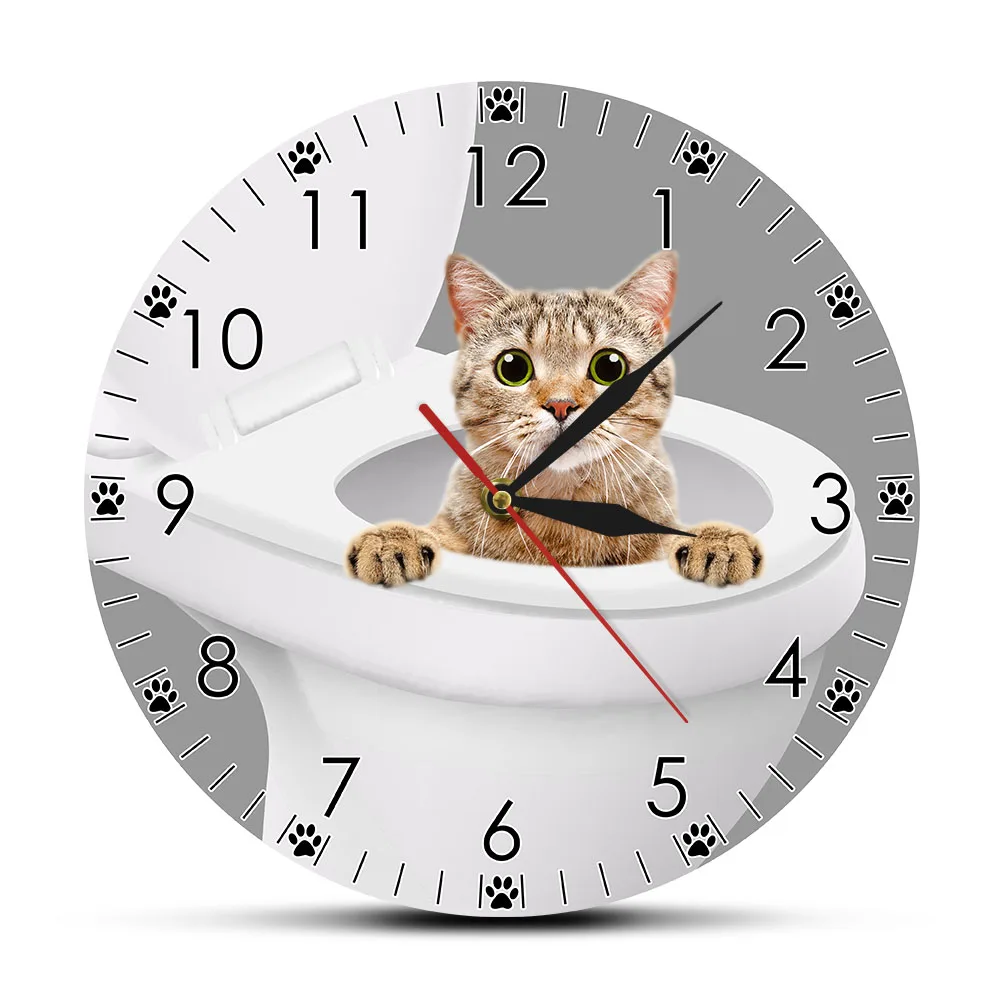 

Adorable Kitty Cat Peeking From Toilet Bathroom Wall Clock Powder Room Home Decor Cat Pet Shop Funny Wall Art Modern Wall Watch