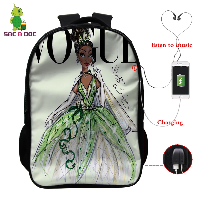 Mochila Bookbag Vogue принцесса мода Gilr рюкзак школьные сумки для девочек-подростков USB зарядка Рюкзак Для Путешествий Рюкзак для ноутбука - Цвет: 164 5