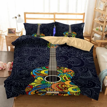 

Bohemian Style Colorful Guitar Bedding Set Teens Duvet Cover Set Twin Full Queen King Comforter Set for Home Dormitory Hotel