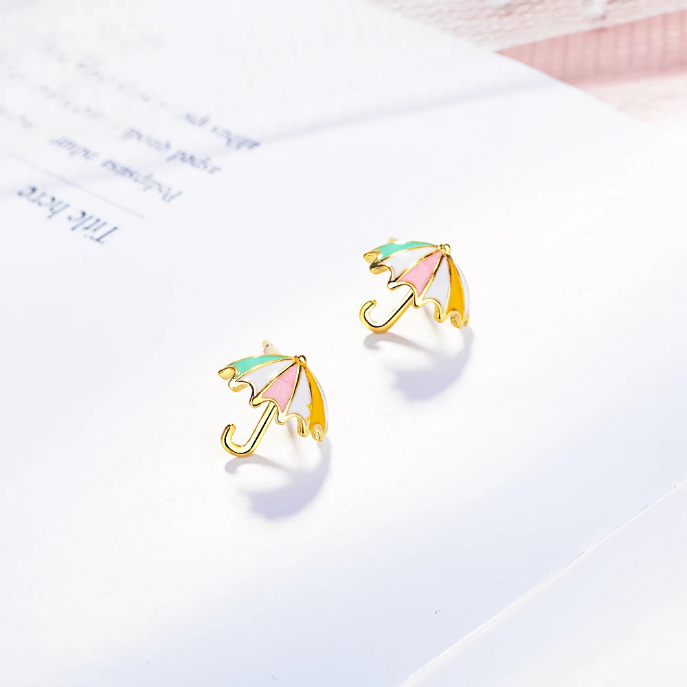 FLSCDYED Gold Color Umbrella Delicate Colorful Small Earring Fresh Temperament Cute Children Baby Stud Earrings Creative Gift | Украшения и