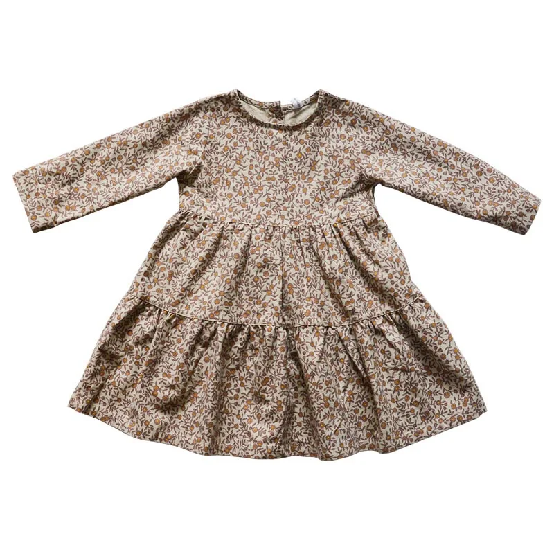 Brown Dress Платье с цветочным узором для маленьких девочек Новинка года, платье для маленьких девочек детское платье для отдыха Детская осенняя одежда детское лепестковое платье с воротником - Цвет: Brown Dress