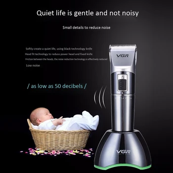 

VGR Electric Clipper Ceramic Cutter Head LCD Rechargeable Adult Children Hair Clipper High Power Fader With Charge Base EU Plug