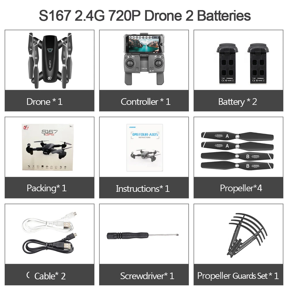 CSJ складной Дрон gps с камерой 4K 5G wifi FPV Дрон Way-point Fly пульт дистанционного управления игрушка S167 RC Квадрокоптер вертолет игрушки - Цвет: 720P 2B With Box