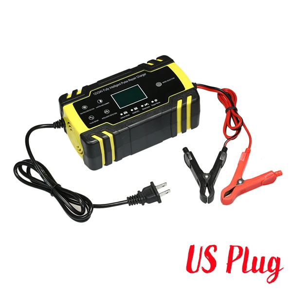 US Plug Полностью автоматическая машина для автомобиля Батарея Зарядное устройство 12V 8A 24V 4A смарт-устройство для быстрой зарядки для AGM гель мокрый свинцово-кислотный Батарея Зарядное устройство ЖК-дисплей Дисплей - Цвет: US Plug