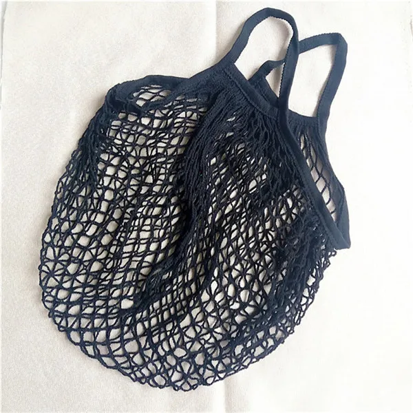 Black - handbag Зеленая хозяйственная сумка, многоразовая сумка для покупок с фруктами, сумка для покупок, вместительная сумка для покупок, хлопковая тканая Сетчатая Сумка, сетчатый карман - Цвет: Black - handbag