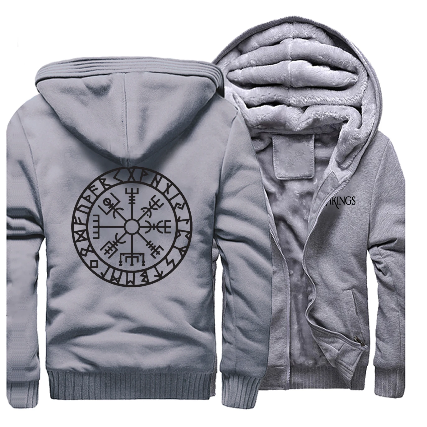 Novelty Mens Raglan Thick Sweatshirt Vikings Odin Warrior Legend Men Zip Jacket Winter Hoody Fleece Warm Casual Streetwear - Цвет: Gray 1