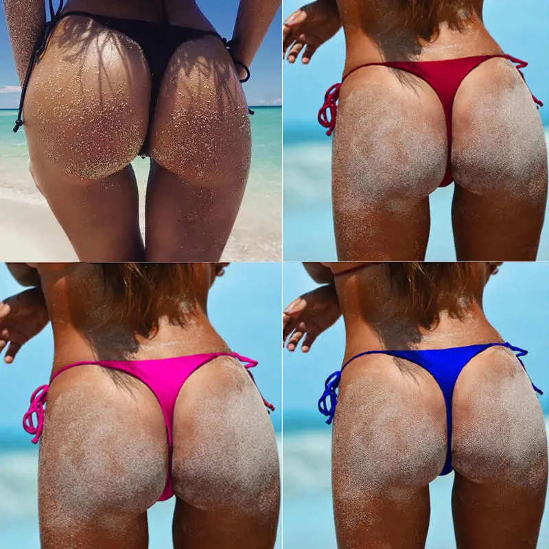 

Bikini T-back Swimming Trunks Women's Sexy Triangle Swimwear Solid Color
