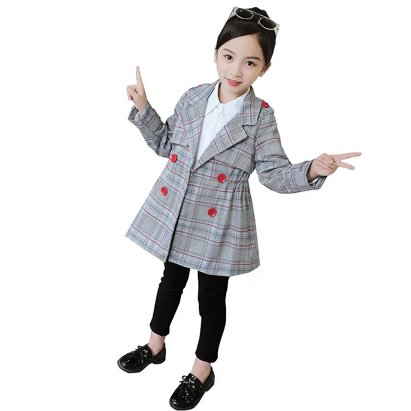 

Luxury Brand Plaid Drawstring Waist Jacket for Girls Chinese Blazer Winter Jacket for Teenage Korean Baby Top Coat Plaid Clothes