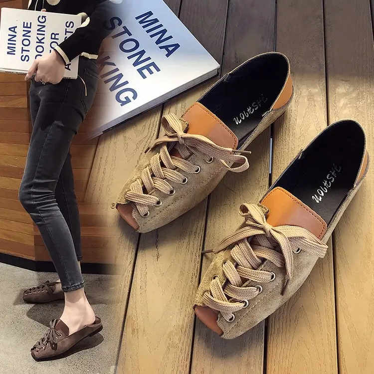 

Soft-Sole Moccosins Women's 2019 Autumn New Style Hipster Korean-style Versatile Cross Straps Square Head Flat Keel Thin Shoes F