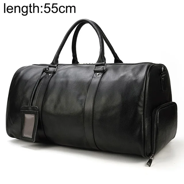 type4(55cm) Big capacity genuine leather travel bags men women soft black cowhide casual travel duffel high quality cow leather shoulder bag - Цвет: type4(55cm)