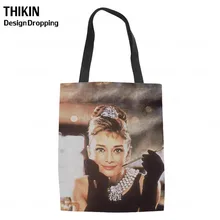 THIKIN Женская Ретро сумка-шоппер с рисунком Одри Хепберн, Женская Складная хозяйственная эко-сумка, сумка-тоут, Холщовая Сумка для хранения