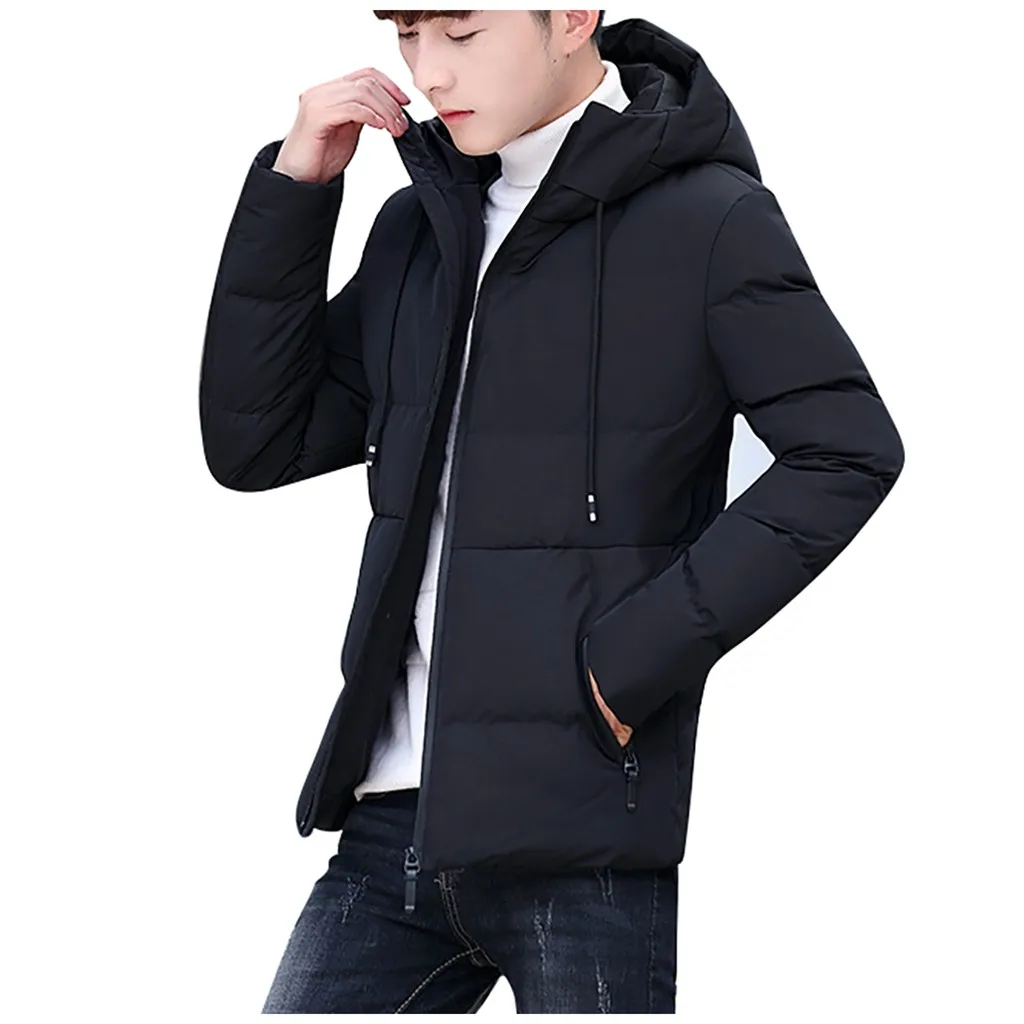 Black JAYCOSIN, Мужская одежда,, одноцветные куртки, модное зимнее пальто, теплое, длинный рукав, хлопок, с капюшоном, пальто для мужчин, осень, Veste Homme 1125 - Цвет: Black