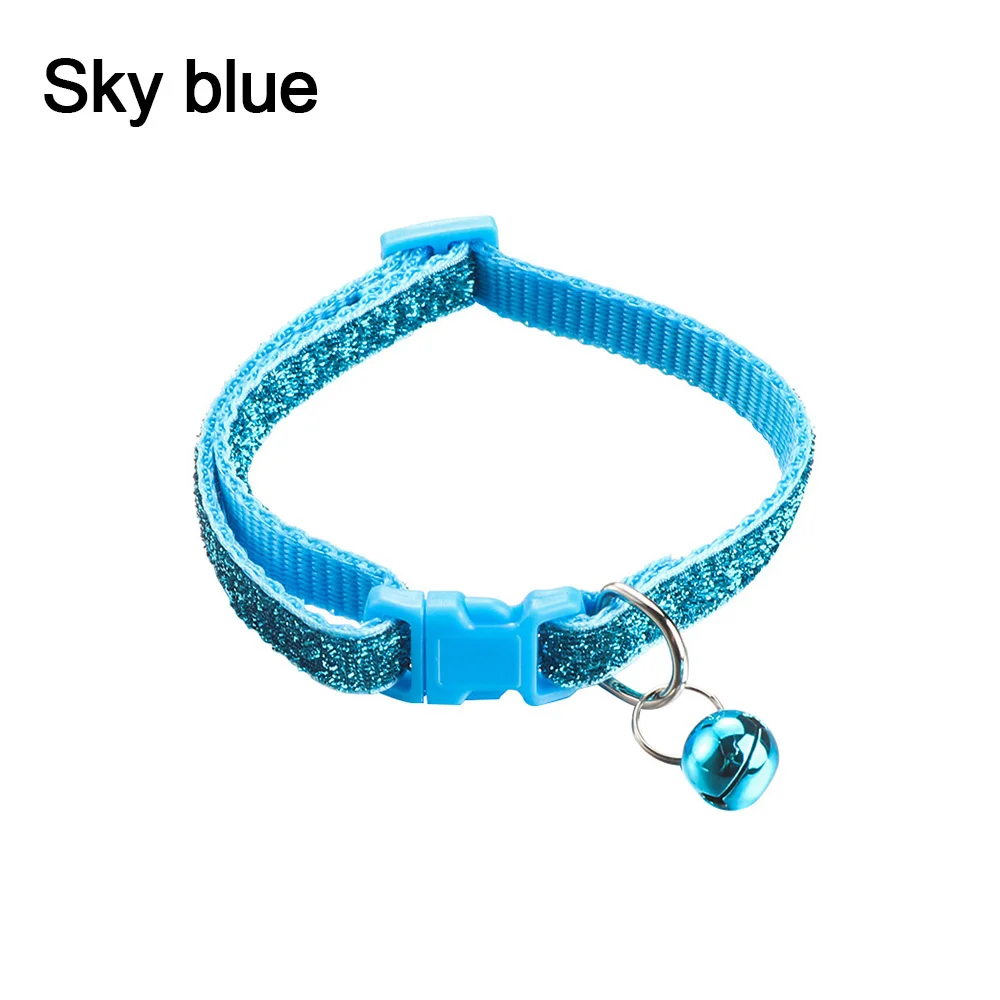 SKYBLUE 1 шт Красочный нейлон блесток колокольчик кулон регулируемый, для собак, кошек ошейник для щенка ожерелье с котенком с пряжкой кошки аксессуары для животных принадлежности - Цвет: SKYBLUE