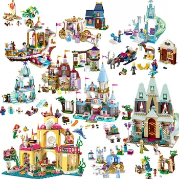 

Princess Castle Building Blocks Snow Queen Elsa Anna Cinderella Ariel Figure Compatible Lepining Friends Bricks Toys Model