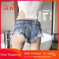 Verão nova menina shorts rasgado denim shorts feminino verão cintura baixa calças quentes ultra shorts bare nádegas sexy esvaziado shorts