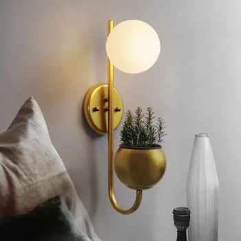 

New Designer Glass Ball Plant Bedroom Bedside Wall Lamp Modern Loft Living Restaurant Mirror Led Wall Lighting Fixtures