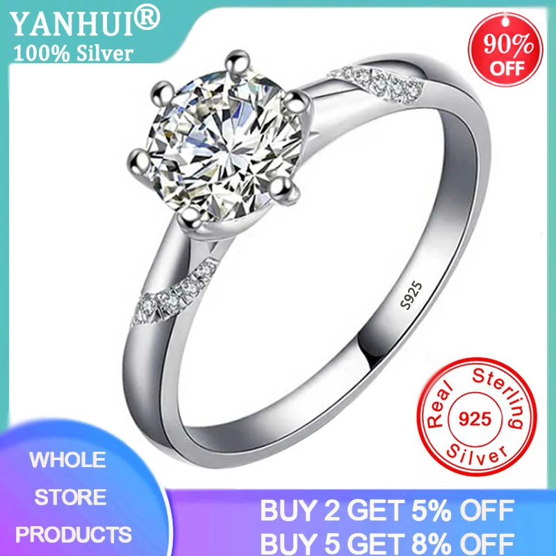 

95% OFF! With Certificate Luxury Female 1.0ct Lab Diamond Ring Real 925 Silver Engagement Ring Solitaire Wedding Rings For Women