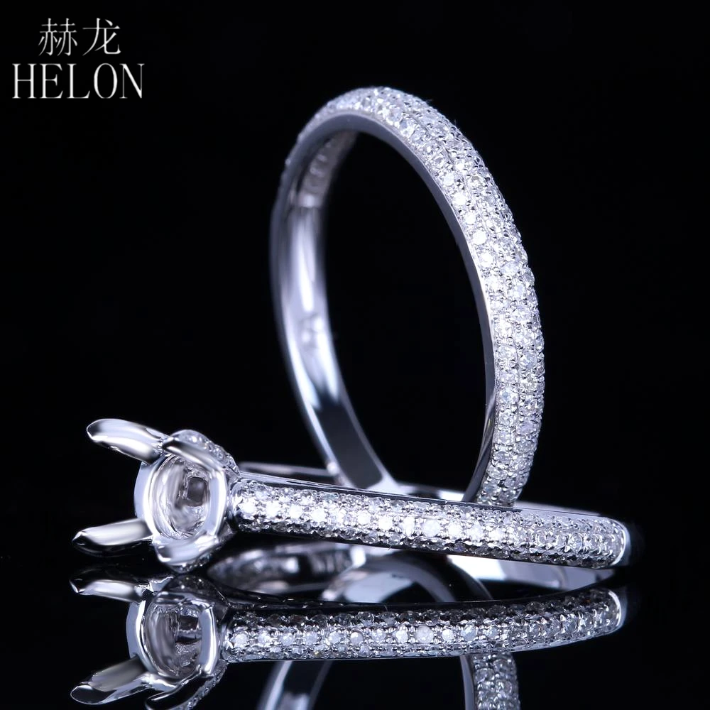 

HELON Round 6-7mm 10k White God Engagement Wedding Natural Diamonds Semi Mount Ring Sets Women Natural Diamonds Match Band