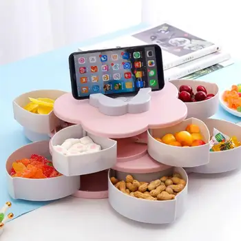 

Single/Double-deck Nut Case Fruit Plate Creative Flower Shaped Rotary Snack Storage Boxes Practical Candy Organizer Tray