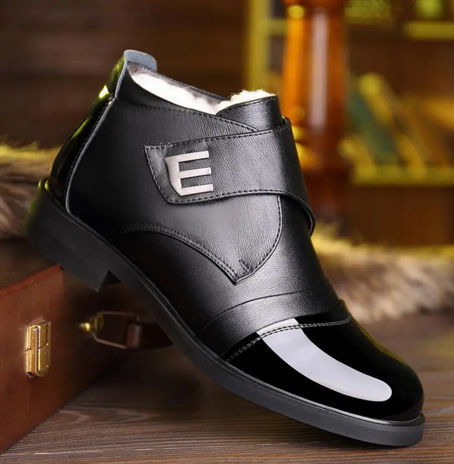 Мужские брендовые зимние ботинки из натуральной кожи с теплым мехом|Зимние