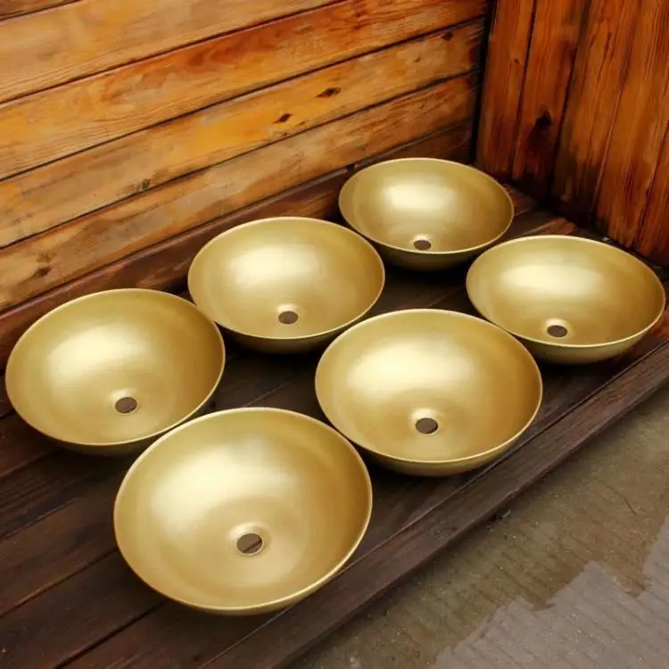 

Custom European Brass Wash Basin Wash Basin Home Table Basin Round Pure Copper Retro Art Table Basin