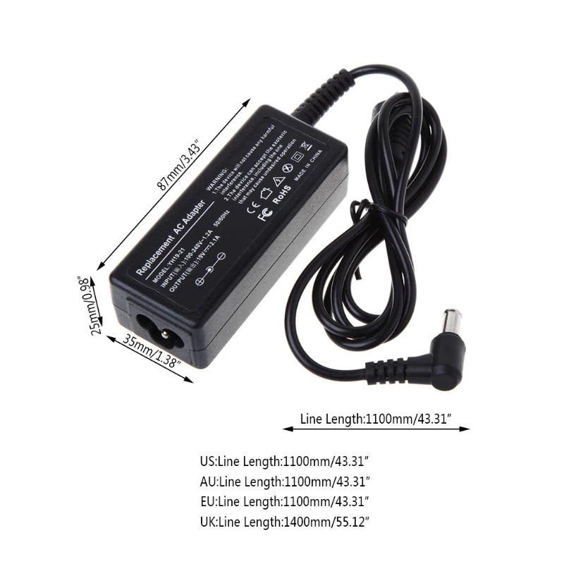AC DC Power Supply Charger Adapter Cord Converter 19V 2.1A For LG Monitor LCD TV