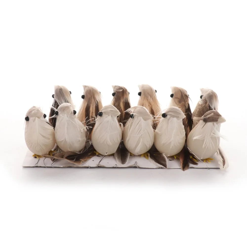 12 Pcs Artificial Feather Bird Decor Craft Wedding Doves Ornament Bird Adornment 3D Foam Fake Dove Christmas Tree Decoration