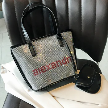 

Rhinestone Vegetable Basket Shoulder Bag Female 2020 New Flash Diamond Hand Carry Underarm Bun Mother Bag Petit Sac Femme