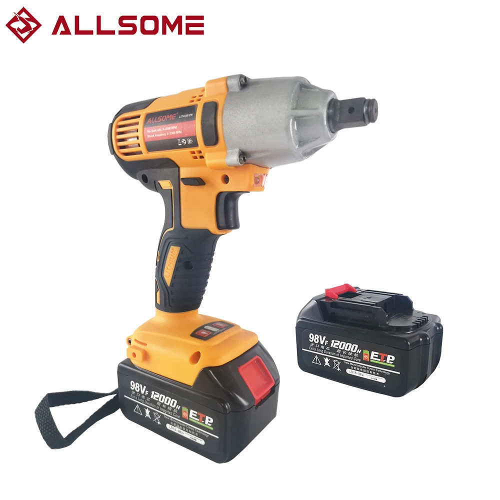 ALLSOME 98VF 320Nm 12000mAh Cordless Electric Impact Wrench Drill Screwdriver 110-240V with TWO Batteries