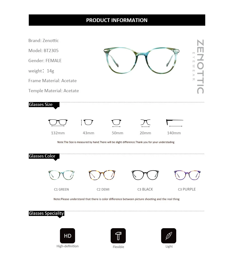 ZENOTTIC ретро круглые очки по рецепту, оправа для женщин, оптическая оправа для очков, женские очки для близорукости, дальнозоркости, BT2305