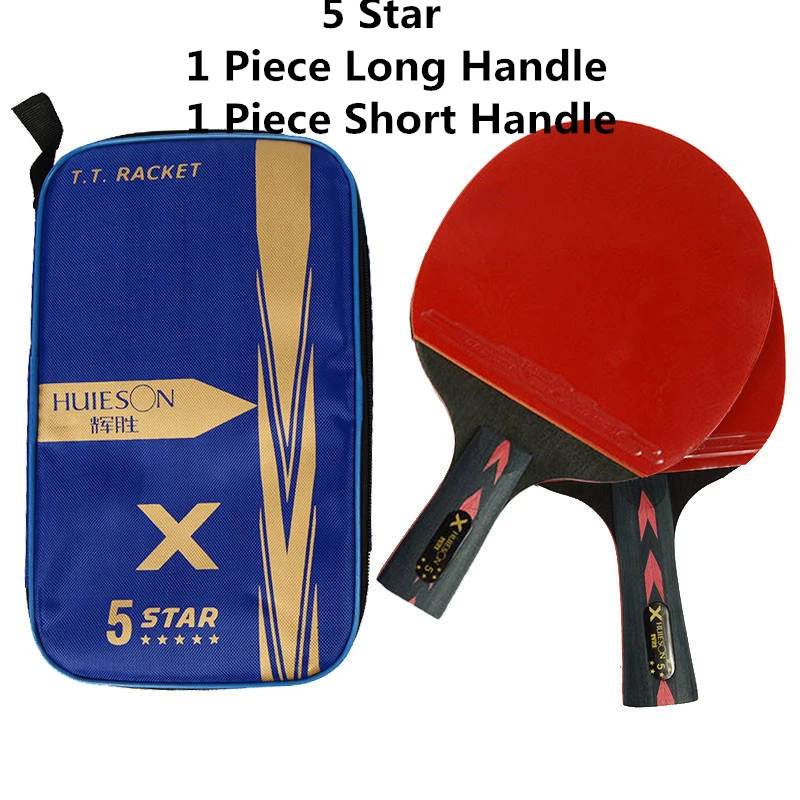 5 Star 1Long 1Short HUIESON, 5 звезд, 2 шт., углеродная ракетка для настольного тенниса, набор, супер мощная ракетка для пинг-понга, бита для взрослых, для клубных тренировок, новая модернизированная - Цвет: 5 Star 1Long 1Short