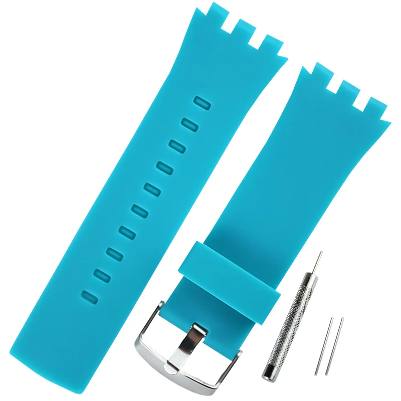 24 мм натуральный Силиконовый водонепроницаемый ремешок подходит для Swatch touch SURB100 SURW102 SURB101 мужские аксессуары для часов - Цвет ремешка: Turquoise blue