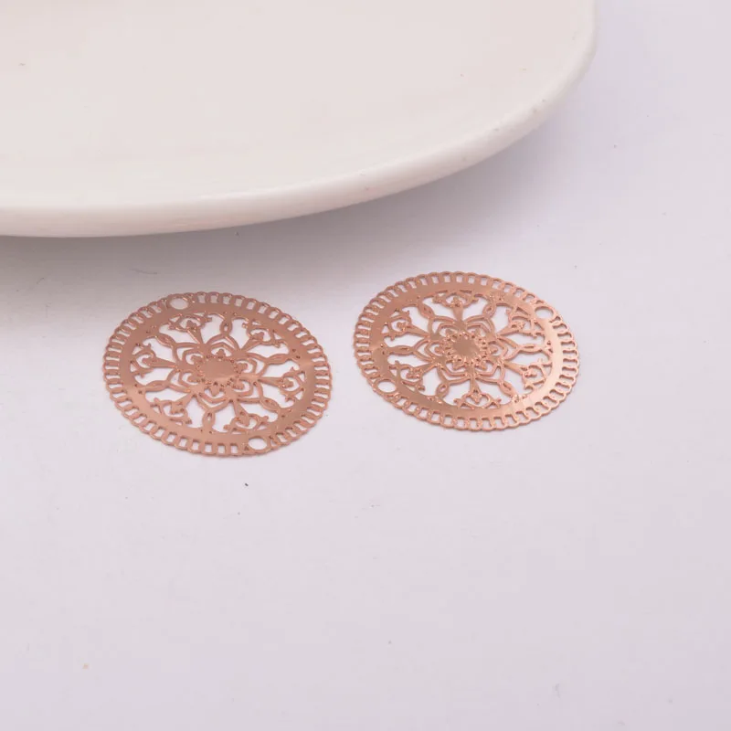 Rose Gold 50 шт. AB4293 23 мм Лазерная резка круглый талисманы латунь двойное отверстие филигранные круглые серьги разъем - Окраска металла: Rose Gold