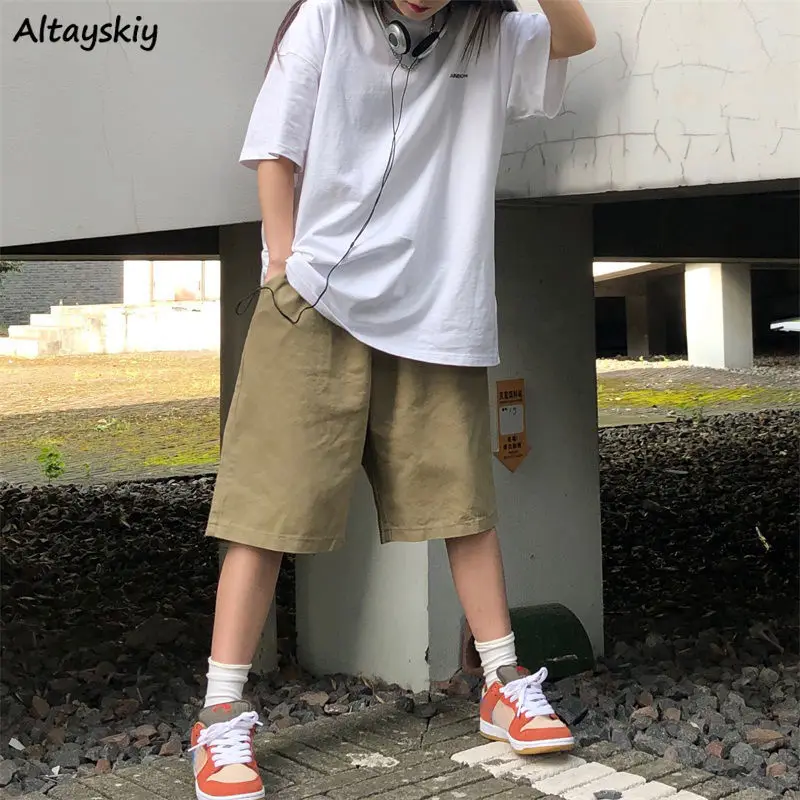 Шорты Для женщин брюки карго чистый свободные Harajuku BF основные отдыха широкие