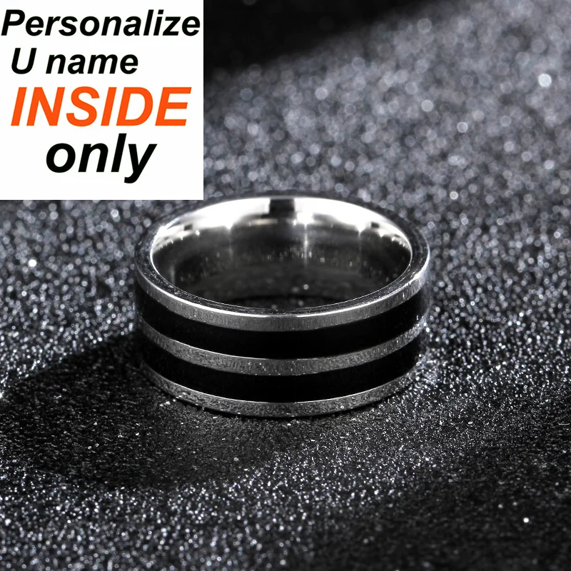 8 мм титановое кольцо для мужчин 2 черные линии центр прохладный черный широкий - Цвет основного камня: JR2658 KZN 8MM