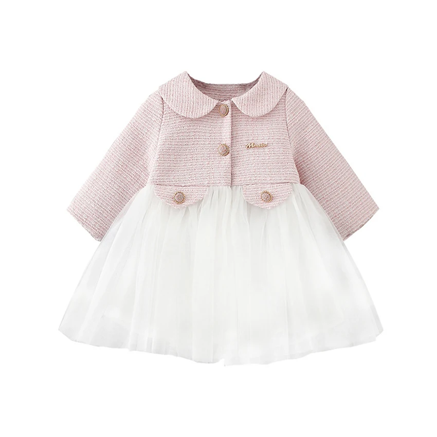 2020 spring new girls dresses for children sweet and cute baby small fragrance wind long-sleeved net yarn princess Dress Mesh