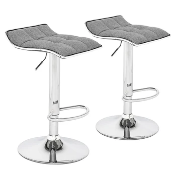 

360 Degrees Adjustable 2 Soft-Packed Square Board Curved Foot Bar Stools Cotton And Linen Fabric Dark Gray Bar Stool Chair