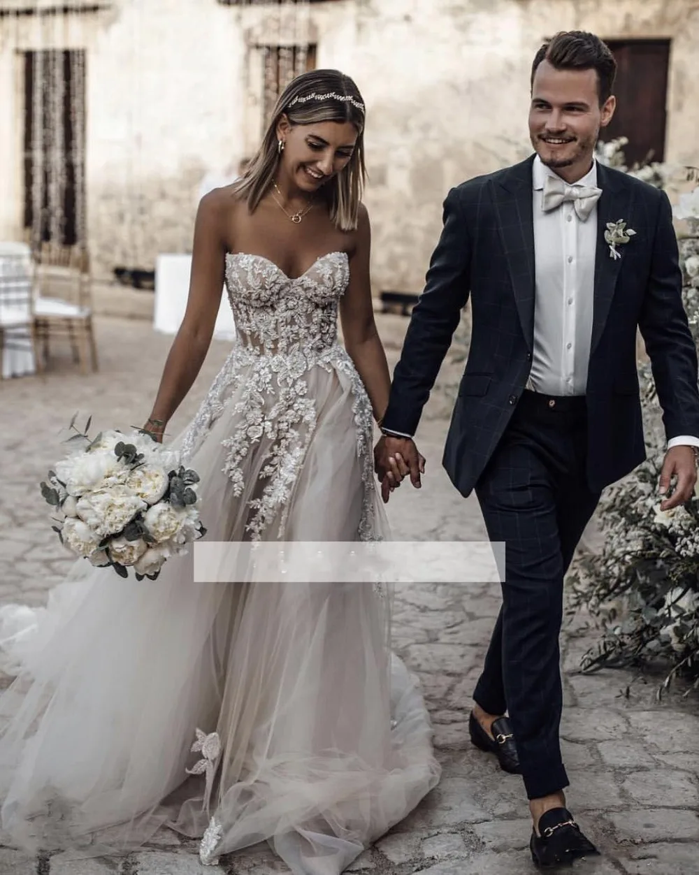 picture color Классические сексуальные свадебные платья трапециевидной формы с открытой спиной, летние пляжные свадебные платья с аппликацией, платье невесты в стиле бохо, Vestidos - Цвет: picture color