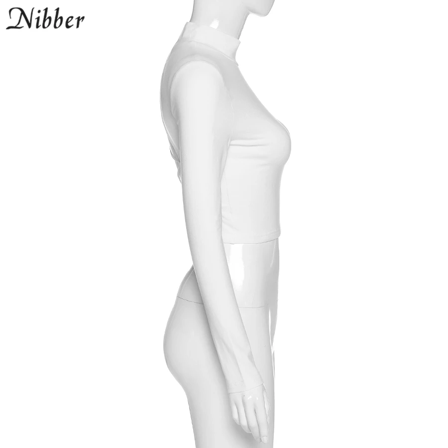 NIBBER street style sexy backless hollow out Bandage top slim turtleneck t-shirt crop top2019autumn  trend full sleeve tee femme