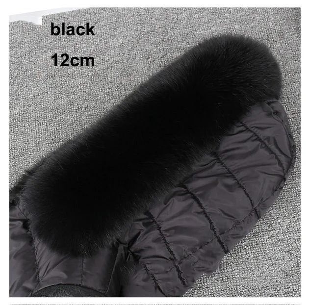 black color 12cm Воротник из лисьего меха для капюшона, натуральный Лисий мех, капюшон с отделкой, шарф, большой меховой воротник, натуральный мех лисы воротник, отделка на заказ, Ms. MinShu - Цвет: black color 12cm