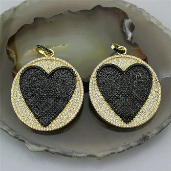 

34mm 3pcs/lot Black cz heart large pendant,new design necklace jewelry component pendant,fashion zircon charm wholesale