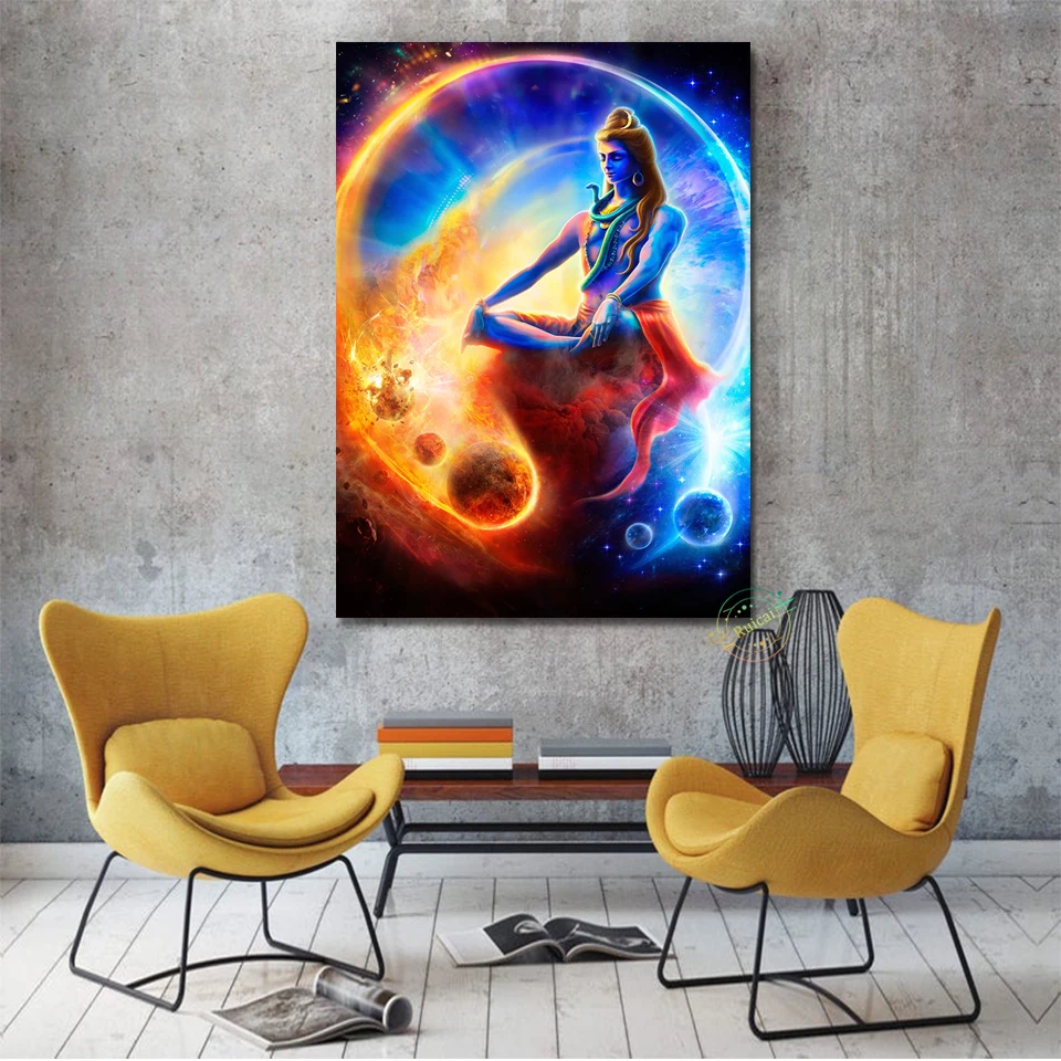 Indian Wall Art Decor Art On Canvas Indian Painting Hindu God Indian Painting Shiva Art Shiva And Shakti Abstract Indian Art Asian Decor Painting Art Collectibles Acrylic Hamaguri Co Jp