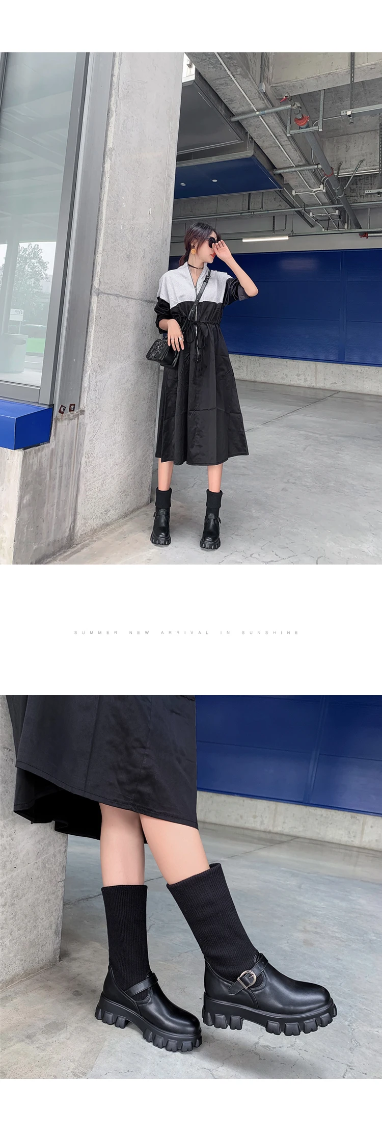 Новые женские ботинки Martens на не сужающемся книзу массивном каблуке; сезон осень-зима; вязаные носки; эластичные сапоги до середины икры; большие размеры 46