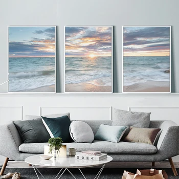 

Wall Art Canvas Paintings 3 Panel Seascape Sunset Beach Wave Modular Pictures Printed Poster Living Room Home Decoration Frame