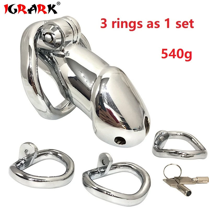 Мужская металлическая Тяжелая клетка для пениса 3 кольца на пенис диаметр 45/50/55 мм