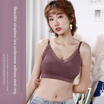 

Ladies suspenders wrapped chest seamless light silk seamless movement adjustment with threadless steel ring lace tube top