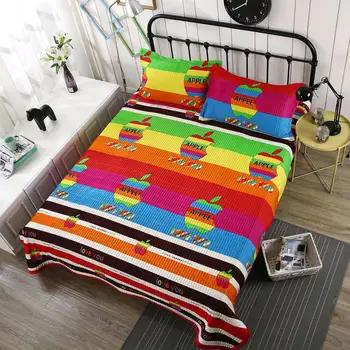 

1 Pc Bed cover+2pcs Pillowcases bedding set Color strip apple bed Cover Rainbow stripes Bedding Bedspreads Bed Pillowcases