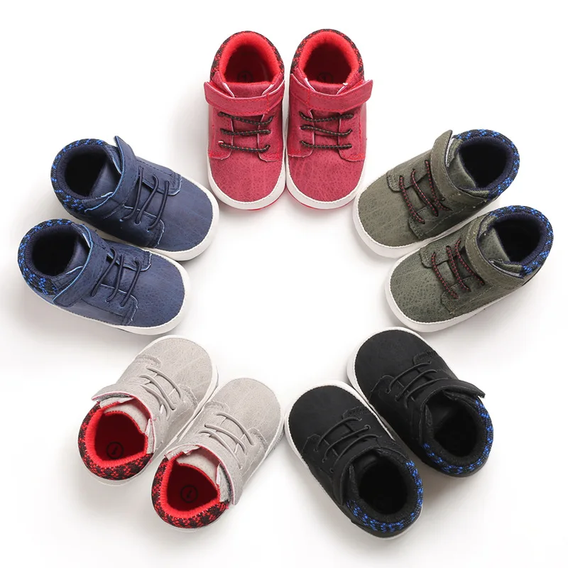 

Newborn Baby Boy Shoes First Walkers Spring Autumn Baby Boy Soft Sole Shoes Infant PU Crib Shoes 0-18 Months